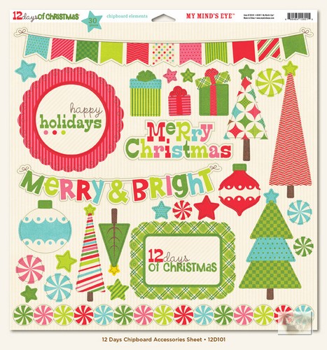 My Minds Eye - 12 Days of Christmas - Chipboard Accessories Sheet