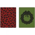 Sizzix - Tim Holtz - Alterations - Texture Fades - Holly Pattern & Wreath Set - 2 Folder Set