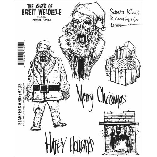 Stampers Anonymous - Brett Weldele Cling Stamps 7"X8.5" - Zombie Santa
