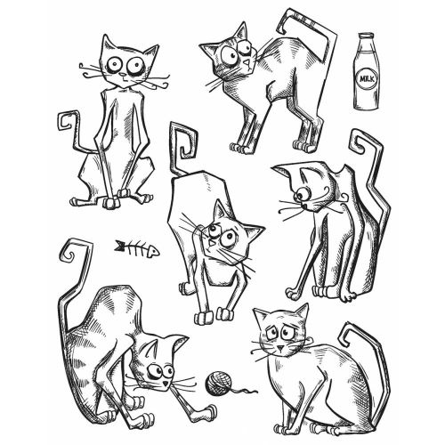 Tim Holtz - Collection - Stampers Anonymous - Cling Rubber Stamp Set 7"X8.5"- Crazy Cats