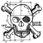 Stampers Ananymous - Wood Mounted Rubber Stamp - Skull Sketch 4"X3.5"