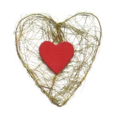 Boyle - Red wood Heart on Gold mesh Heart