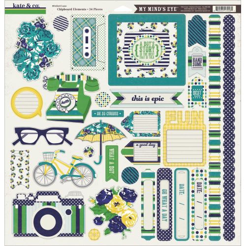 My Minds Eye - Kate & Co. - Oxford Lane 12x12 Chipboard Accessories