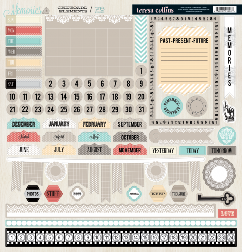 Teresa Collins Designs - Memories - 12x12 Chipboard Elements