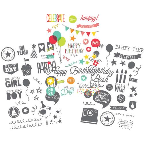 Simple Stories - Let's Party Clear Stickers 4"X6" Sheets 3/Pkg - 2 Gray & 1 Color