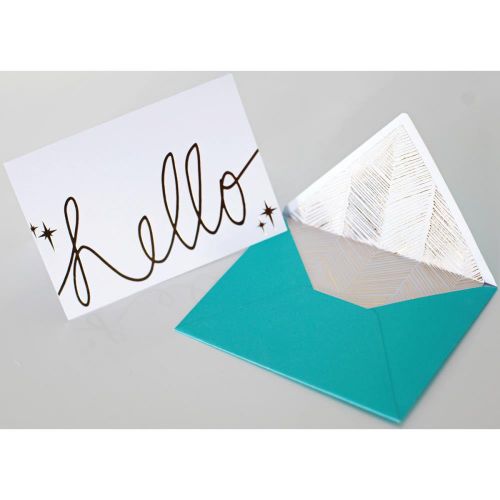 Teresa Collins Designs - Studio Gold - Foiled Cards W/Envelopes 5.25"X3.75" 12/Pkg - Hello