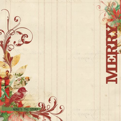 My Mind's Eye - Vintage Christmas - 12x12" Double Sided Patterned Glittered Paper - Merry Paper