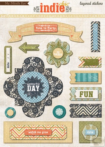 My Minds Eye - Indie Chic - Citron - Time - Layered Sticker