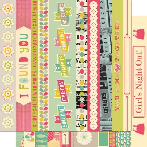 Cosmo Cricket - Upcycle - Borders 12x12 Double Sided Patterned Paper